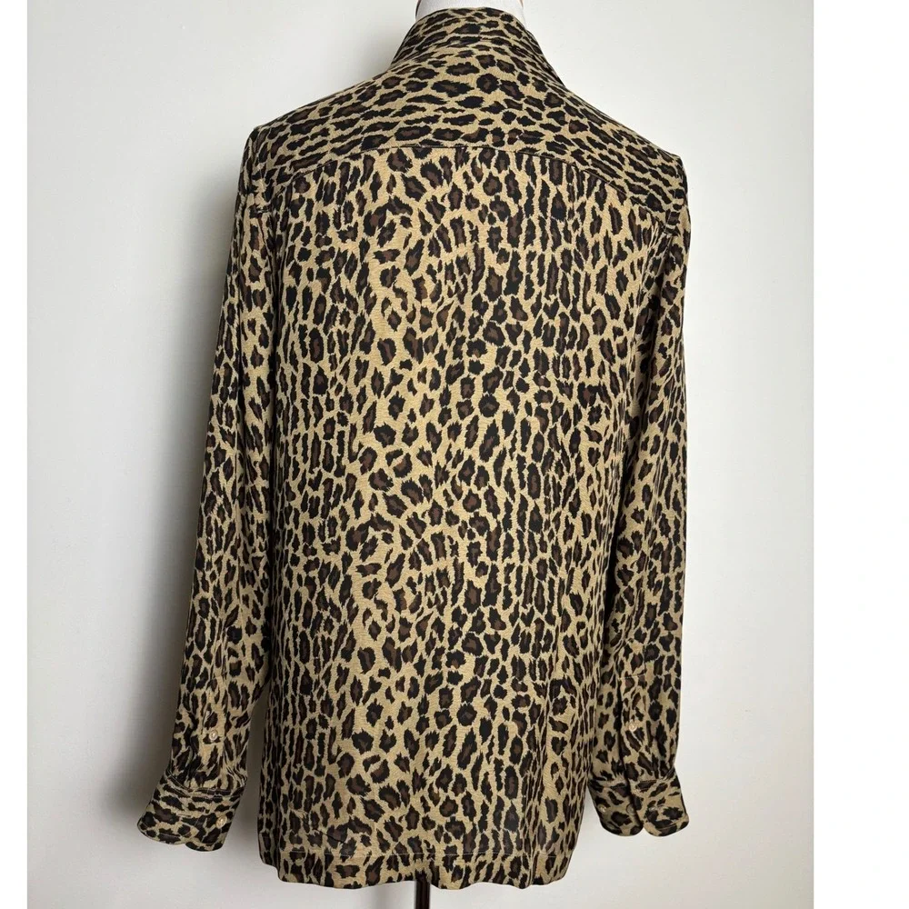 Lauren Ralph Lauren Womens Silk Top S Leopard Print Button Up Luxury Mob Wife